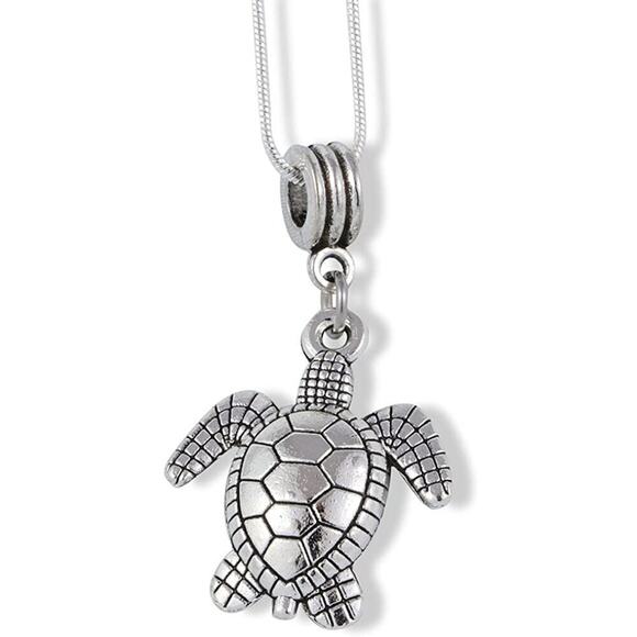 Large Silver Colored Sea Turtle Charm Chain Necklace - Picture 1 of 4